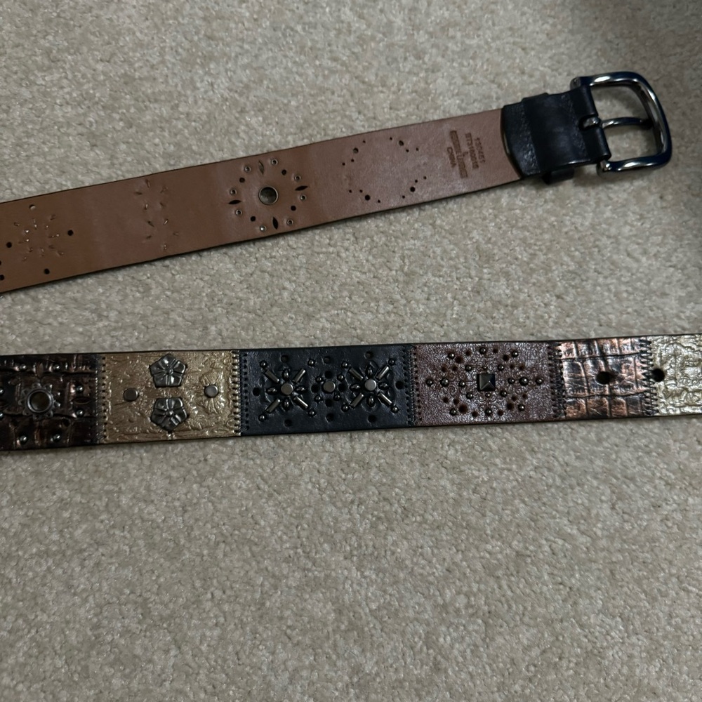 Leather Patchwork Embossed Studded Concho Belt Pe… - image 5